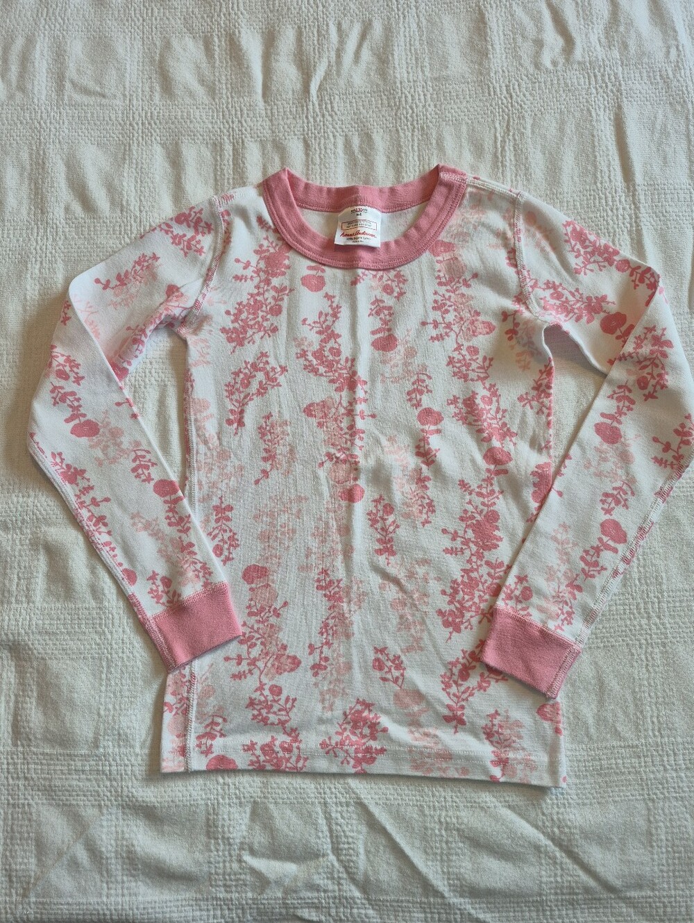 Hanna Andersson size 130 or 8 girls long sleeve pajama top pink white VGUC